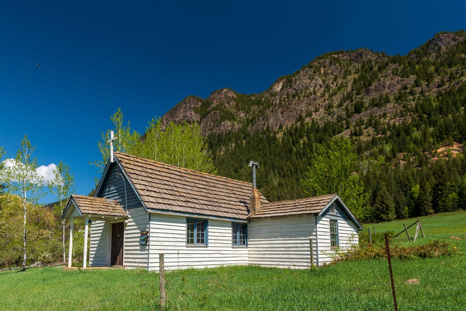 Kamloops rural life wooden church in the hills and mountains