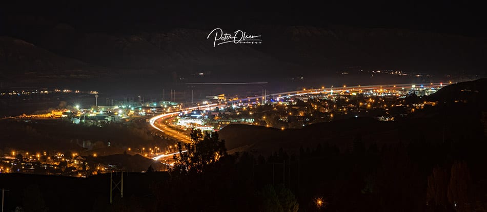 Kamloops City view at night with lights