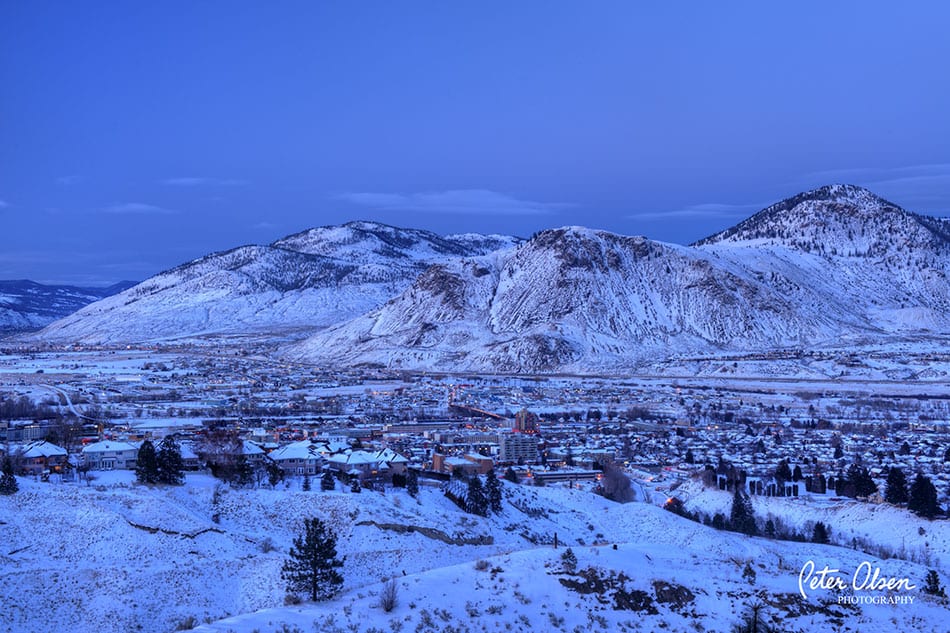 Small town in mountains covered with snow