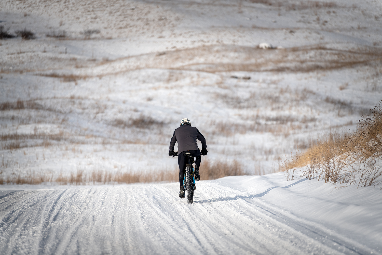 Kamloops Other person cycling in the snow with grass in the hills