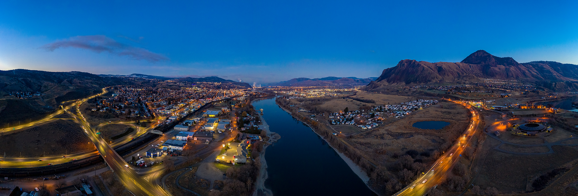 Beautiful Kamloops city with lights and moving vehicles