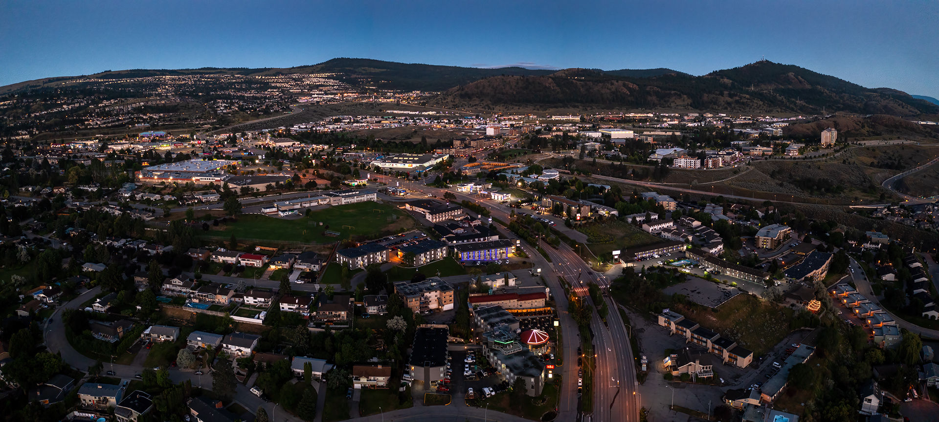 Kamloops City Aerial view panoramic sky and city with buildings