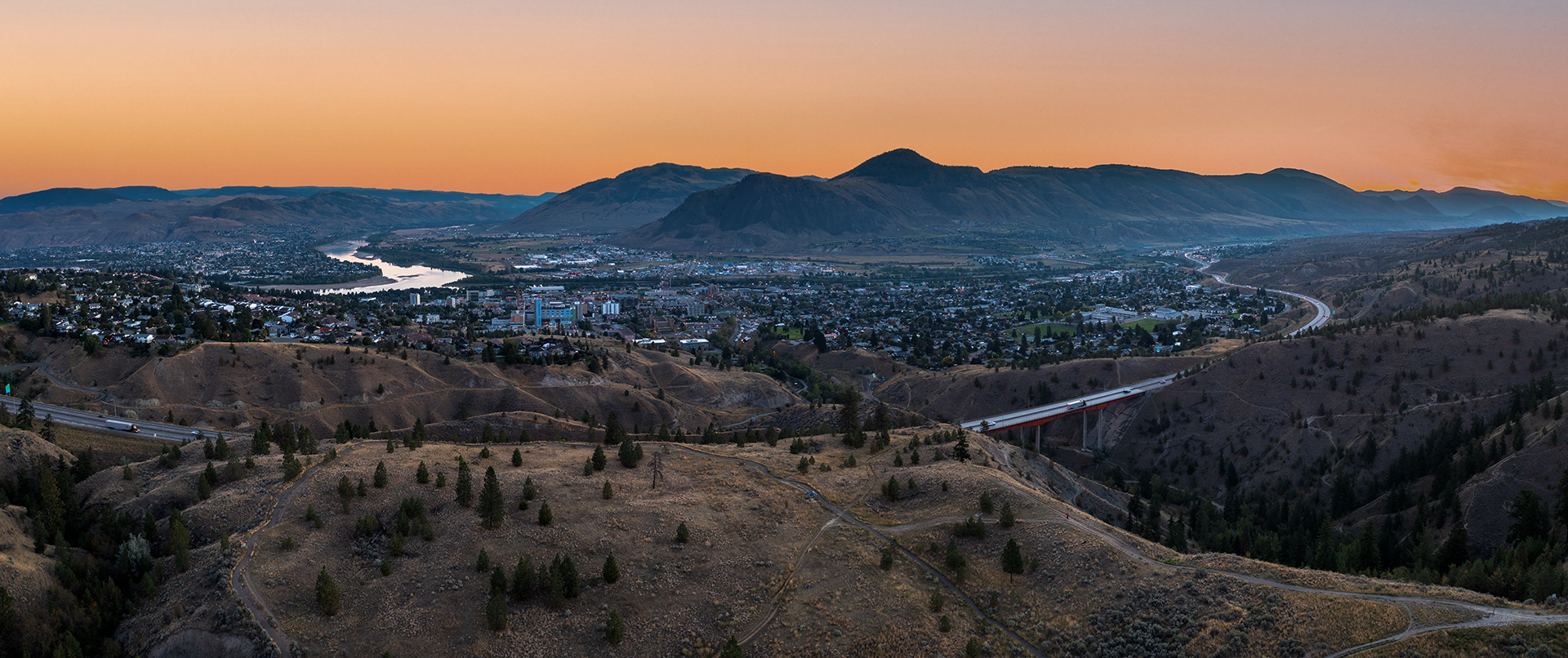 HDR Panoramic of Kamloops City hills with trees
